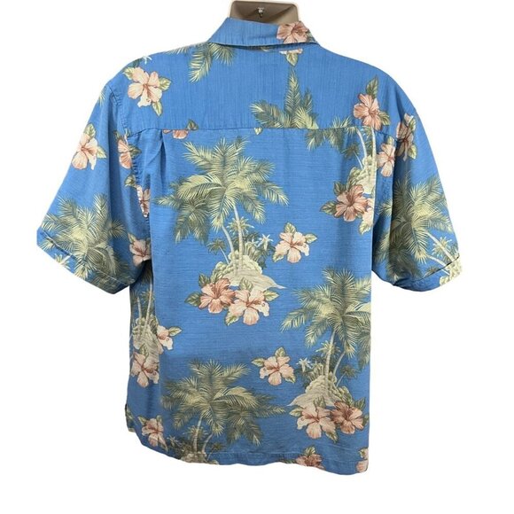 Jamaica Jaxx Mens Blue Silk Floral Hawaiian Button Up Shirt XL Pocket Relaxed - Picture 2 of 7